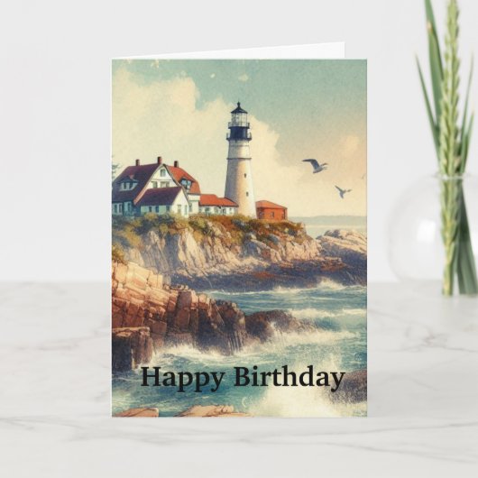 Carte Aquarelle vintage Lighthouse Joyeux anniversaire (Devant)