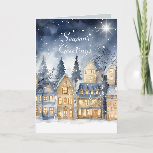 Carte Aquarelle Vintage Village Star Nuit (Devant)