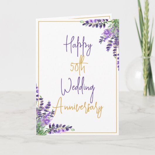 Carte Aquarelle violet 50e anniversaire du Mariage (Devant)