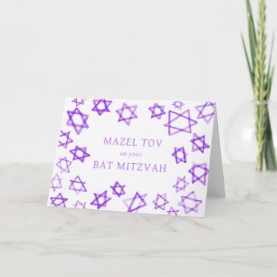 Carte Aquarelle violet étoiles MAZEL TOV Bar Bat mitzvah