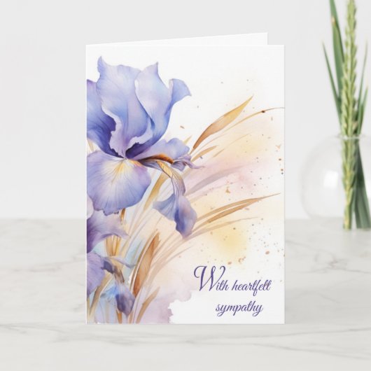 Carte Aquarelle violet Iris Bouquet Sympathie (Devant)