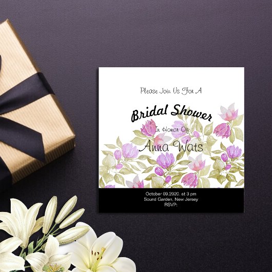 Carte Aquarelle violet rose Fleurs peintes à la main