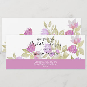 Carte Aquarelle violet rose Fleurs peintes à la main