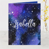 Carte Aquarelle violet Univers (Fleur jaune)