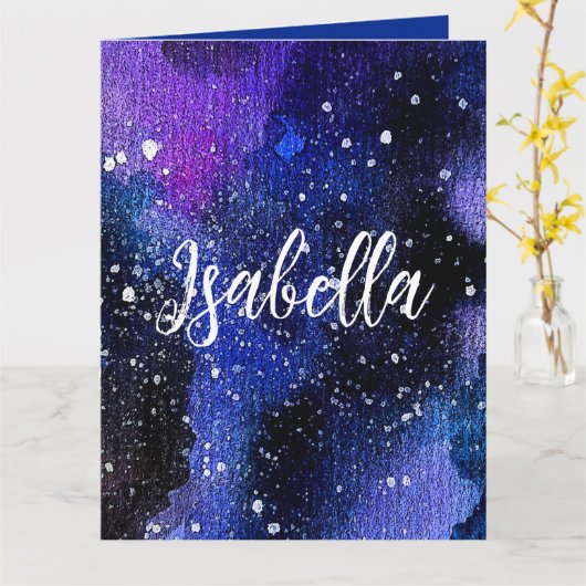 Carte Aquarelle violet Univers (Fleur jaune)