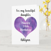 Carte Aquarelle violette Coeur 18e anniversaire fille (Fleur jaune)