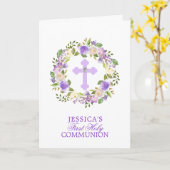 Carte Aquarelle violette Fille Florale Première Sainte C (Fleur jaune)