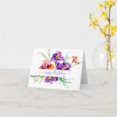 Carte Aquarelle violette Iris personnalisée (Fleur jaune)