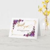 Carte Aquarelle violette rose chaud or Merci Floral (Fleur jaune)