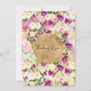 Carte Aquarelle violette rose Fille