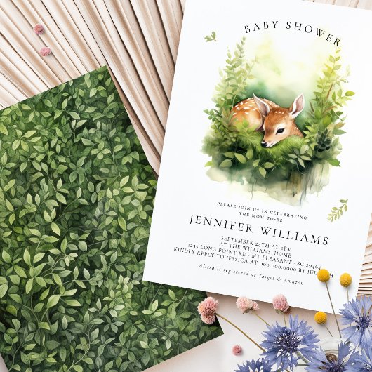 Carte Aquarelle Whimsical baby shower Deer