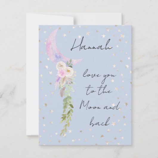 Carte Aquarelle Whimsical Love U À la lune et le dos (Devant)