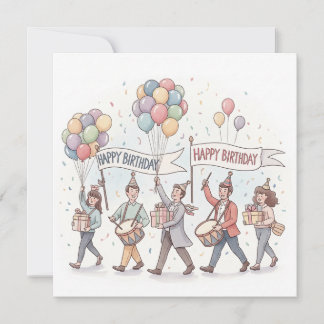 Carte Aquarelle Whimsical Parade d'anniversaire pour enf