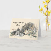 Carte Aquarelle Wolf Mère & Cubs Maman Anniversaire (Fleur jaune)