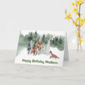 Carte Aquarelle Woodland Fox Personnalisée Anniversaire (Fleur jaune)