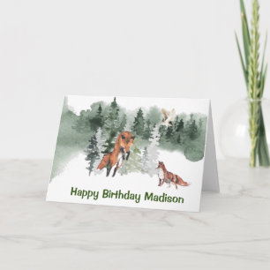Carte Aquarelle Woodland Fox Personnalisée Anniversaire