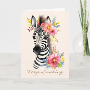 Carte Aquarelle Zèbre et couronne florale