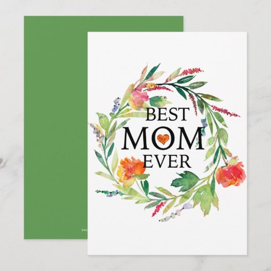 Carte Aquarelles Fleurs Wreath Meilleur texte de maman (Devant / Derrière)