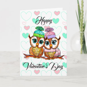 Carte Aquarelles Hiboux Saint-Valentin Je t'aime