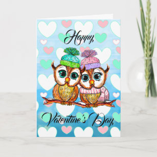 Carte Aquarelles Hiboux Saint-Valentin Je t'aime