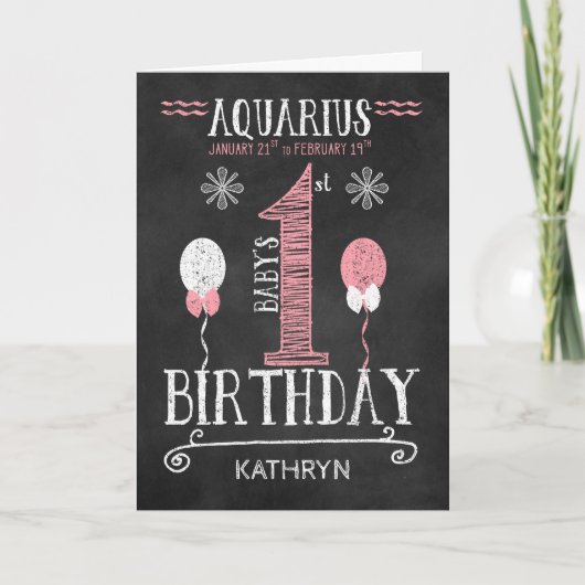 Carte AQUARIUS Fille 1er anniversaire Né du 21 janvier a (Devant)