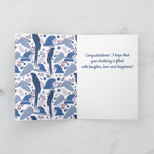 Carte Ara Parrot Bleu Tropical Leave Motif Anniversaire (Intérieur)