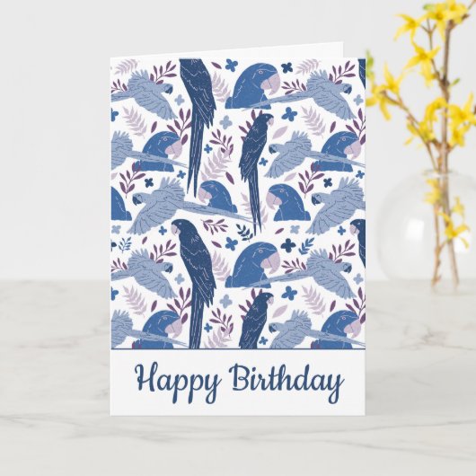 Carte Ara Parrot Bleu Tropical Leave Motif Anniversaire (Fleur jaune)