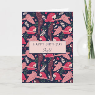Carte Ara Perroquet Rose Tropical Laisser Motif Annivers