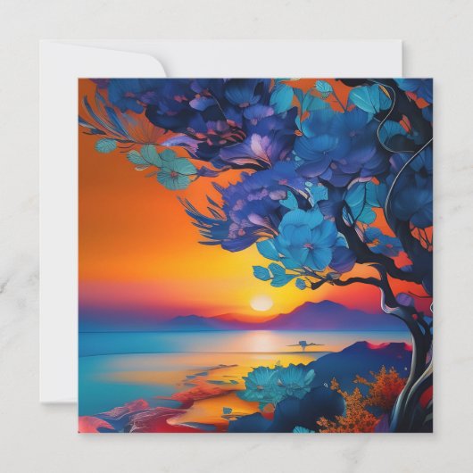 Carte Arbre à fleurs au lac au lever du soleil (Devant)