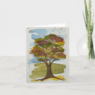Carte Arbre aquarelle vert or rouge - plié - blanc