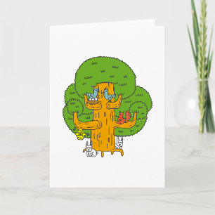 Carte Arbre avec des animaux de la forêt Nature mignonne
