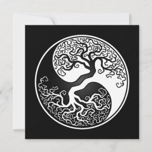 Carte Arbre blanc et noir de la vie Yin Yang