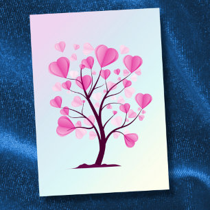 Carte Arbre d'amour Arbre de cœurs Pastel rose Aquarelle