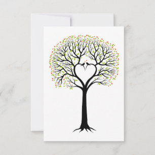 Carte Arbre d'amour avec branches de cœur, oiseaux et cœ