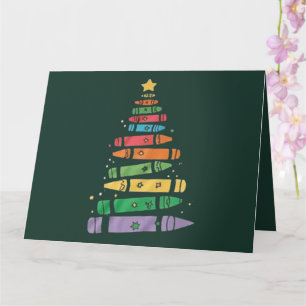 Carte Arbre de crayon de professeur de Noël lumières de