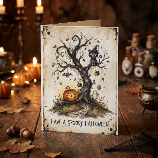 Carte Arbre de Halloween Vintage ÉpoUVantable