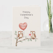 Carte Arbre de la Saint-Valentin aux hiboux et ballon co (Devant)