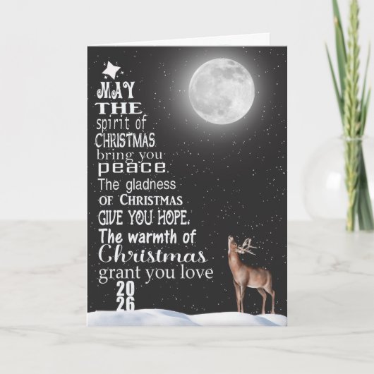 Carte Arbre de Noël 2026 avec cerf et lune (Devant)