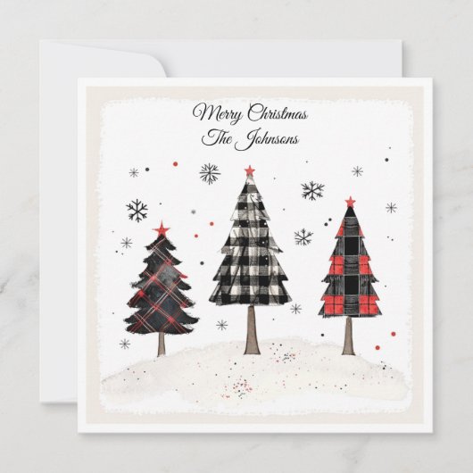 Carte Arbre de Noël à carreaux personnalisé avec nom de (Devant)