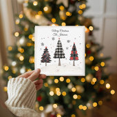 Carte Arbre de Noël à carreaux personnalisé avec nom de