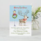Carte Arbre de Noël aux rennes d'aquarelle mignonn (Debout devant)