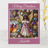 Carte Arbre de Noël avec ange (rose) (Fleur jaune)