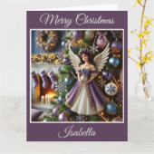 Carte Arbre de Noël avec ange (violet) (Fleur jaune)