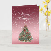 Carte Arbre de Noël avec rubans et points Bokeh rouges e (Fleur jaune)