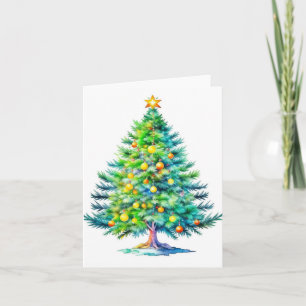 Carte Arbre de Noël B - Aquarelles et stylo