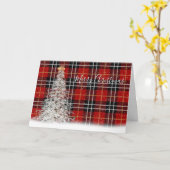Carte Arbre de Noël blanc et cerf sur Tartan Plaid (Fleur jaune)