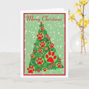 Carte Arbre de Noël blanc Paw Animal Rouge