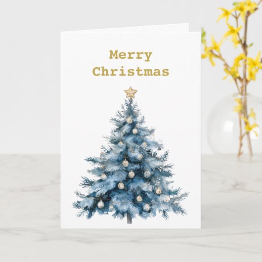 Carte Arbre de Noël bleu hiver Gold Star (Fleur jaune)
