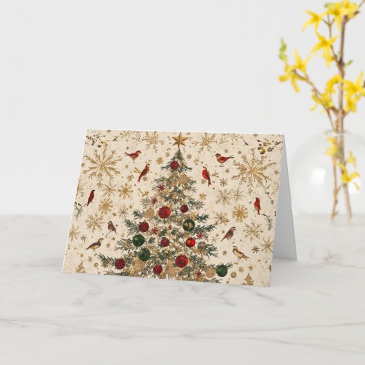 Carte Arbre de Noël brillant avec huile d'or (Fleur jaune)