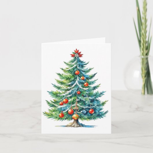 Carte Arbre de Noël C - Aquarelles et stylet (Devant)